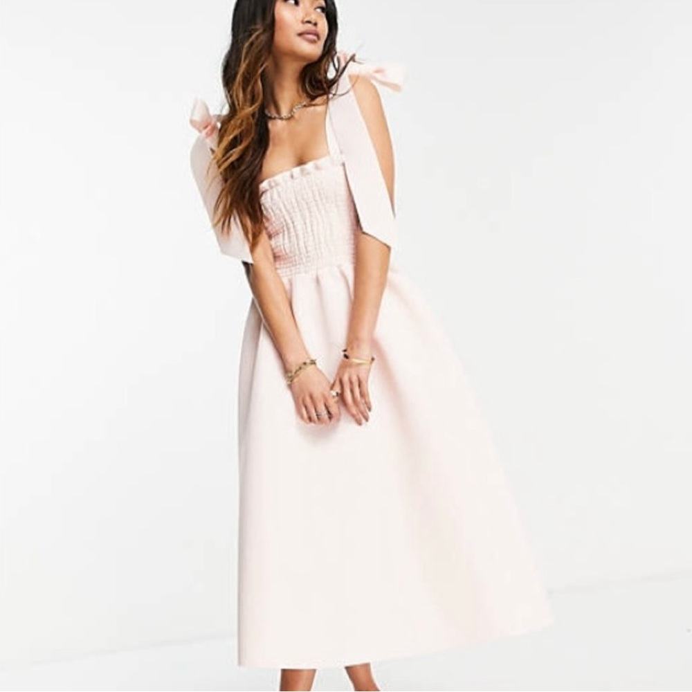 Baby pink ASOS scuba midi dress (size 4).